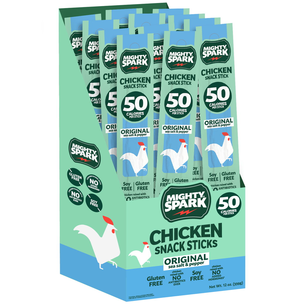 Mighty Spark Original Sea Salt & Pepper Chicken Snack Stick 1 oz, 12 Pack