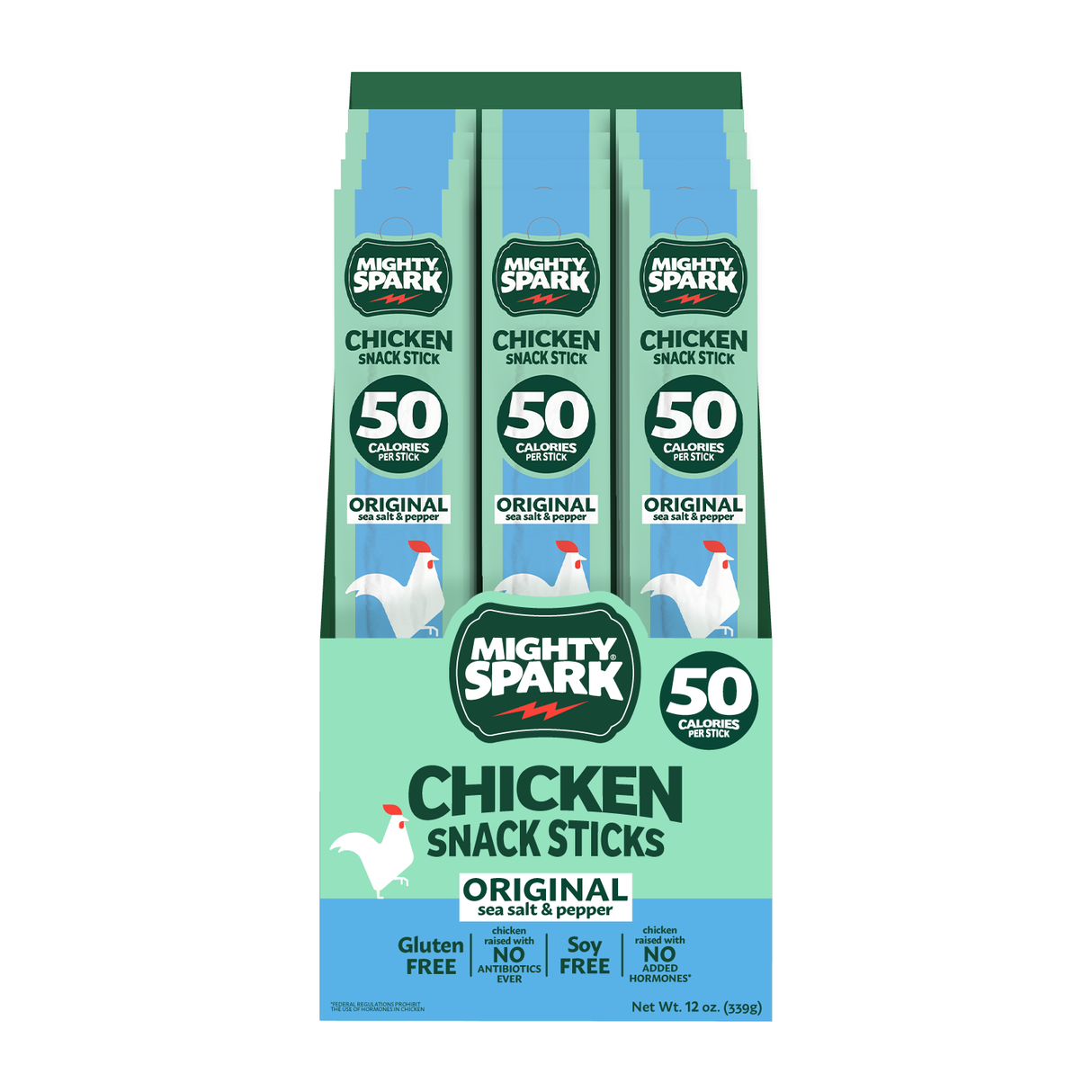 Mighty Spark Original Sea Salt & Pepper Chicken Snack Stick 1 oz, 12 Pack