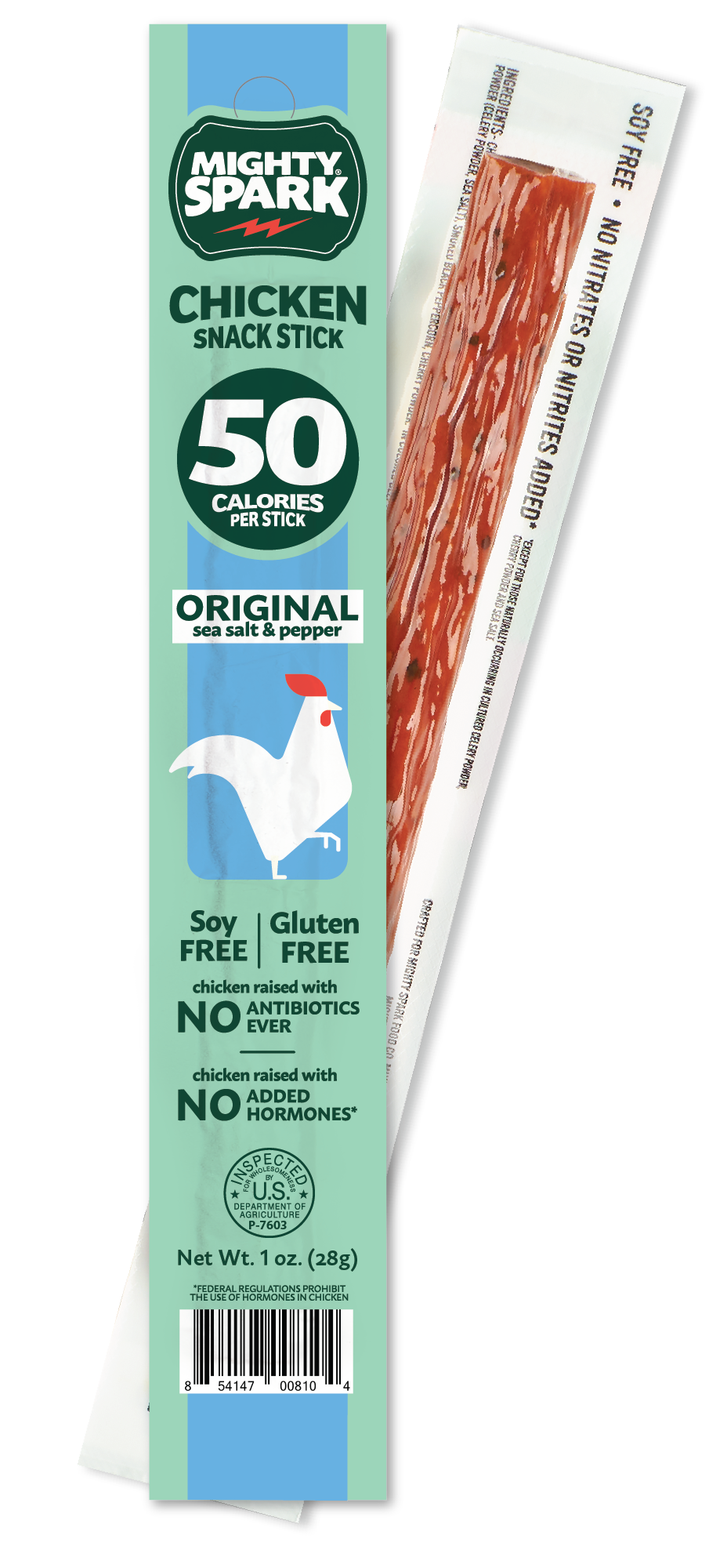 Mighty Spark Original Sea Salt & Pepper Chicken Snack Stick 1 oz, 12 Pack