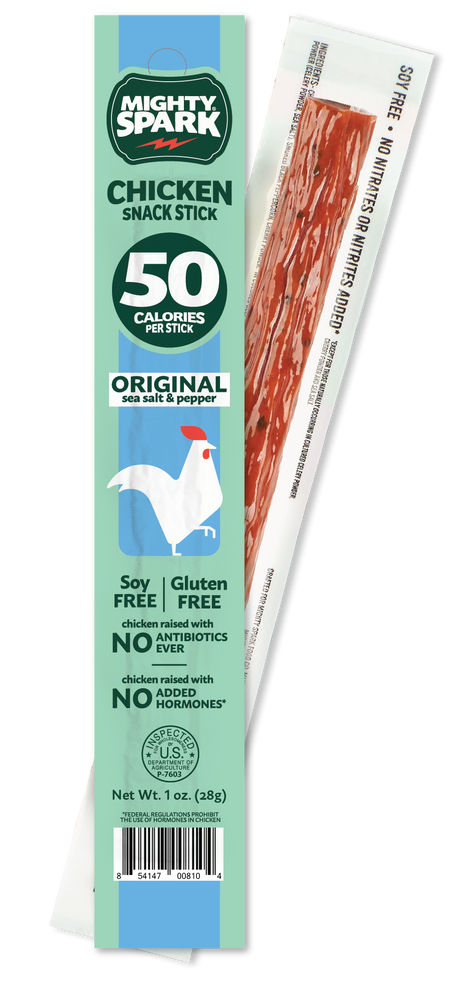 Mighty Spark Original Sea Salt & Pepper Chicken Snack Stick 1 oz, 12 Pack