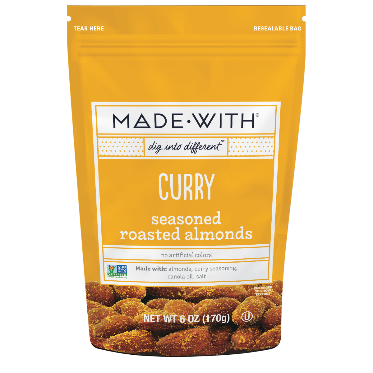 MADE•WITH Curry Seasoned Roasted Almonds, 6 Oz, Pack of 6