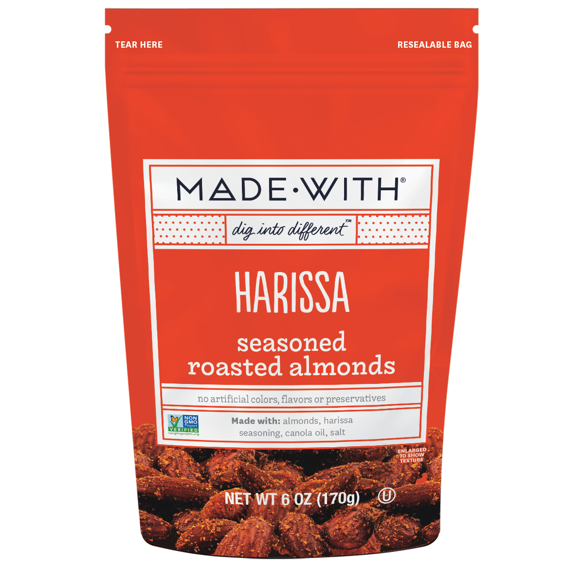 MADE•WITH Harissa Seasoned Roasted Almonds, 6 Oz, Pack of 6