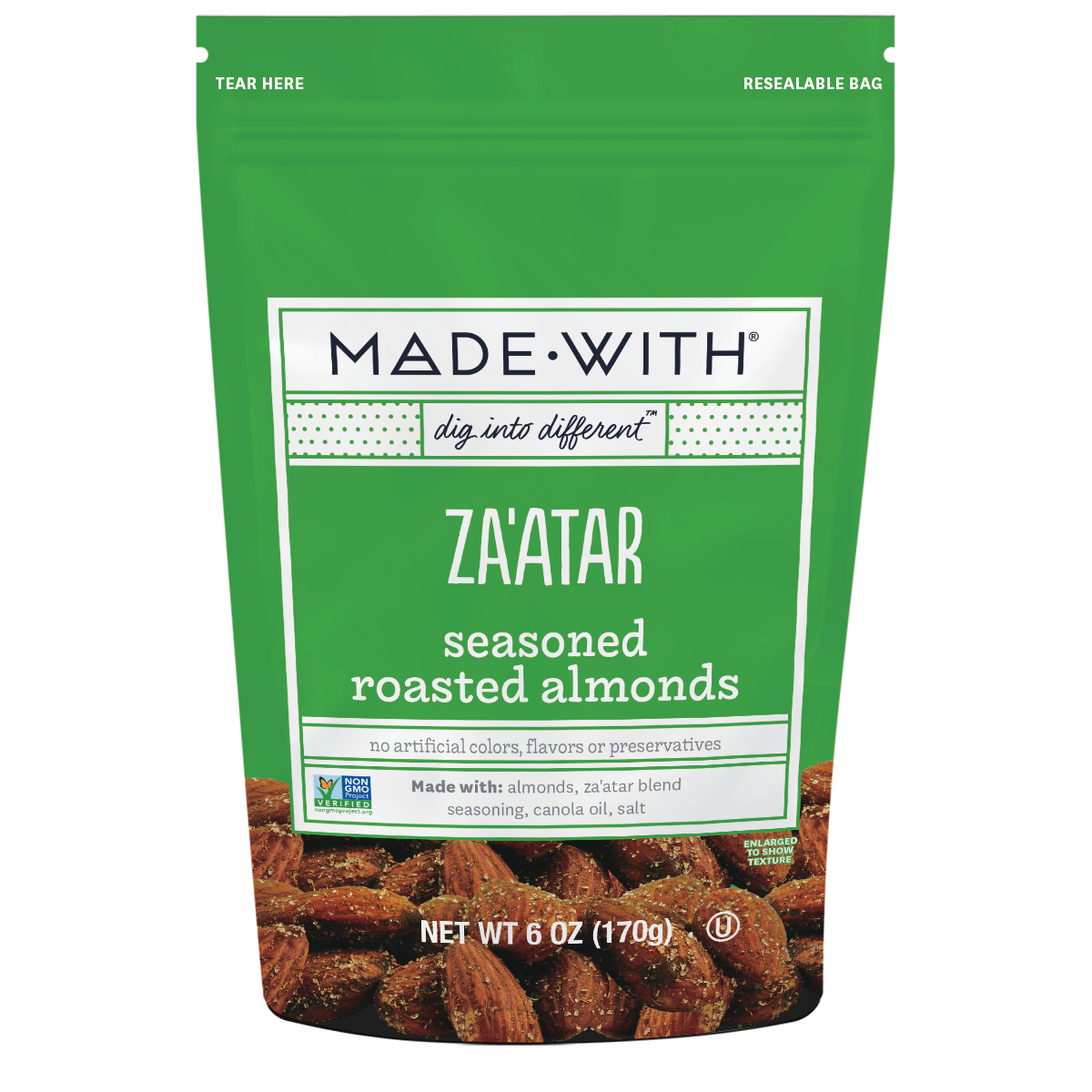 MADE•WITH Za'Atar Seasoned Roasted Almonds, 6 Oz, Pack of 6