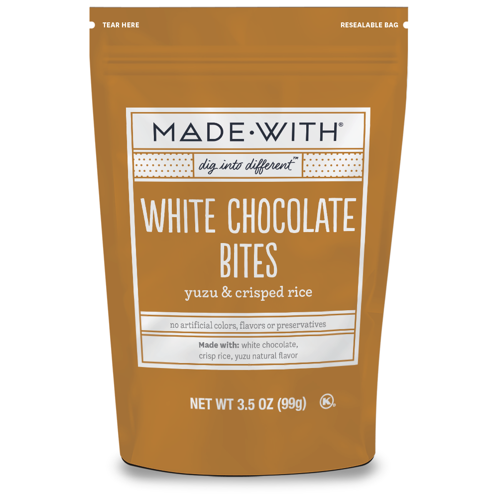 MADE•WITH White Chocolate Bites with Yuzu and Crisped Rice, 3.5 Oz, Pack of 12