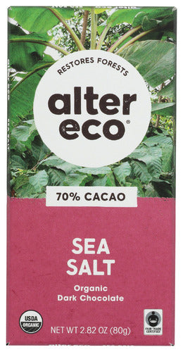 Alter Eco 70% Organic Dark Chocolate Sea Salt Bars, 2.82 ox (Pack of 12)