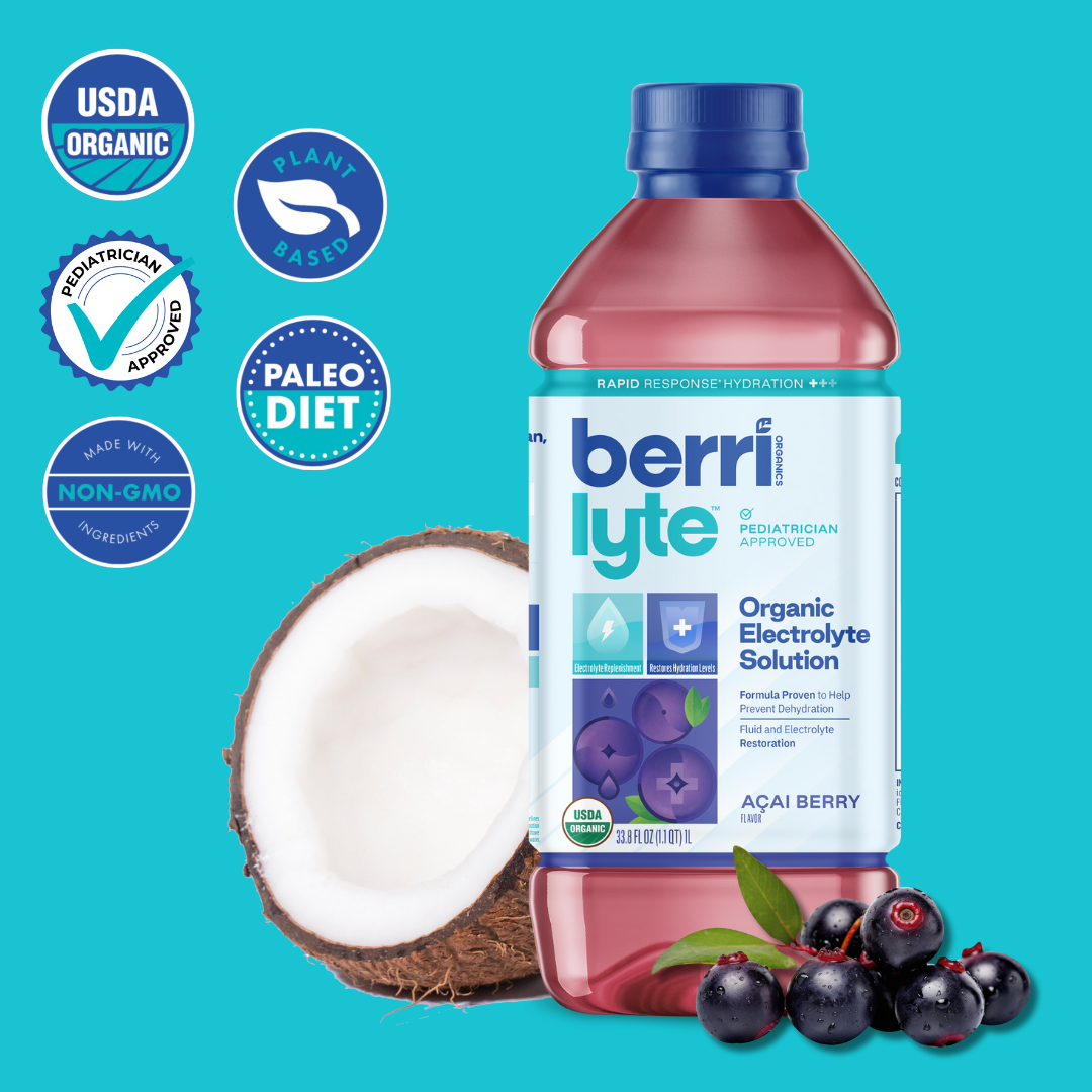 Berri Lyte  Organic Electrolyte Solution - Pediatric Rehydration Drink – Low Sugar Acai Berry Flavor, 1 L, 1 Pack