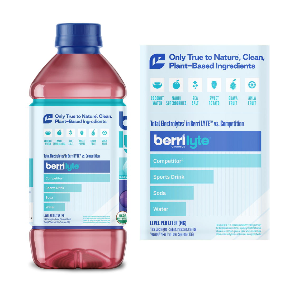 Berri Lyte  Organic Electrolyte Solution - Pediatric Rehydration Drink – Low Sugar Acai Berry Flavor, 1 L, 1 Pack